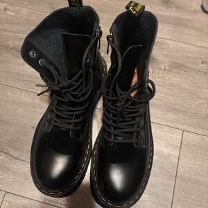 Platform Black Doc Martens with yellow stitch